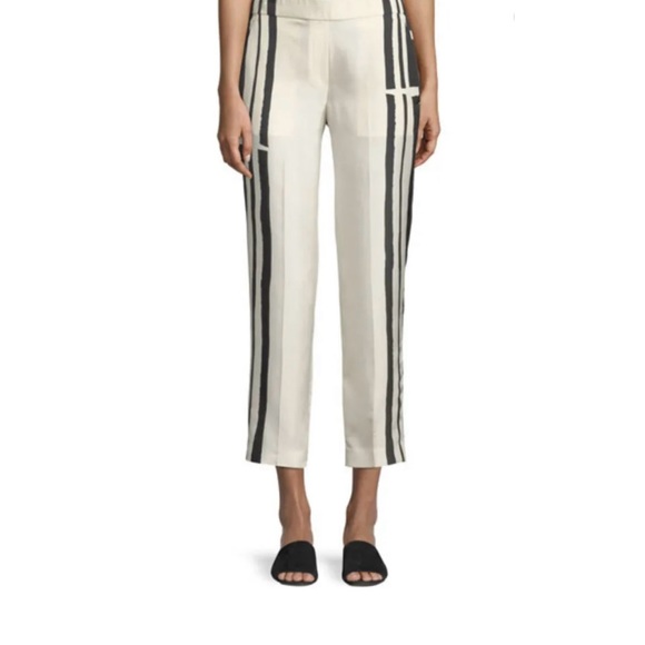 Theory Pants - Theory 100% Silk  Striped Pull-On Trouser Pants Size 0 Black & Cream Cropped
